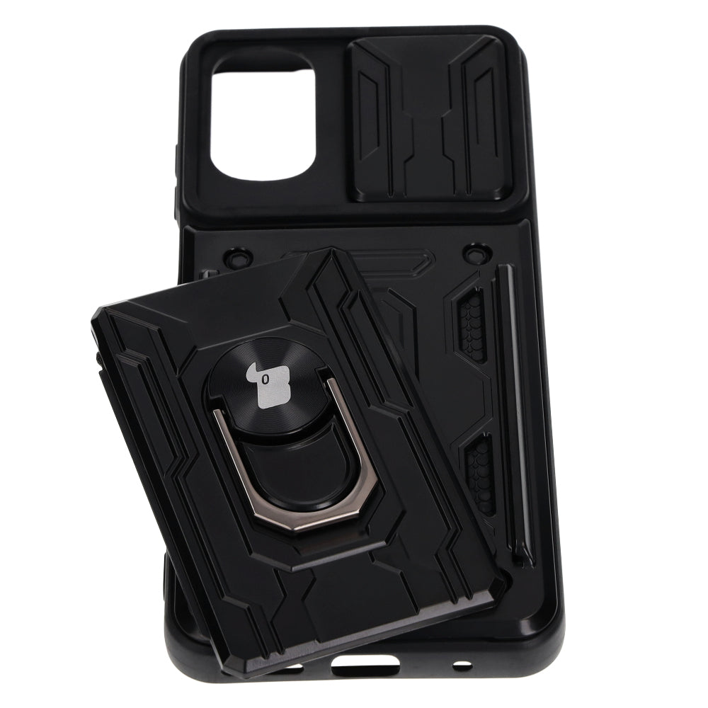 Schutzhülle Bizon Case Camshield Card Slot Ring Moto G22, Schwarz