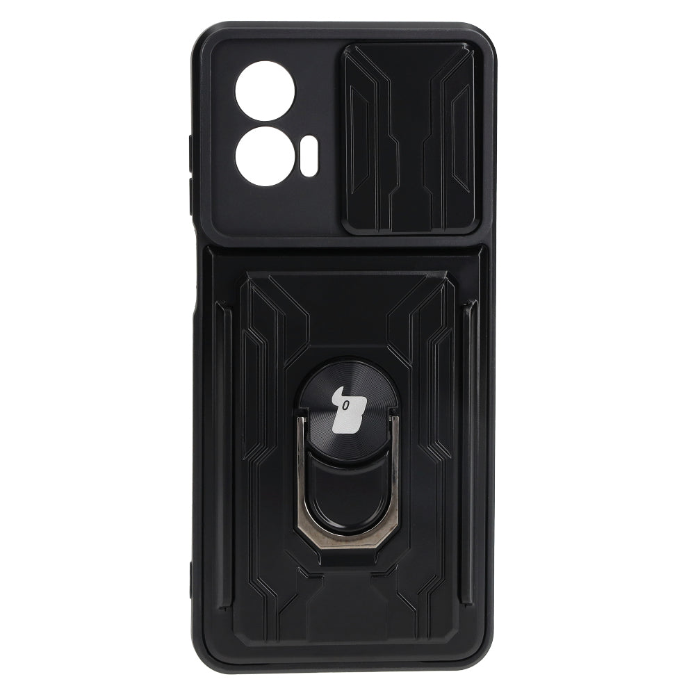 Schutzhülle Bizon Case Camshield Card Slot Ring für Motorola Moto G73 5G, Schwarz