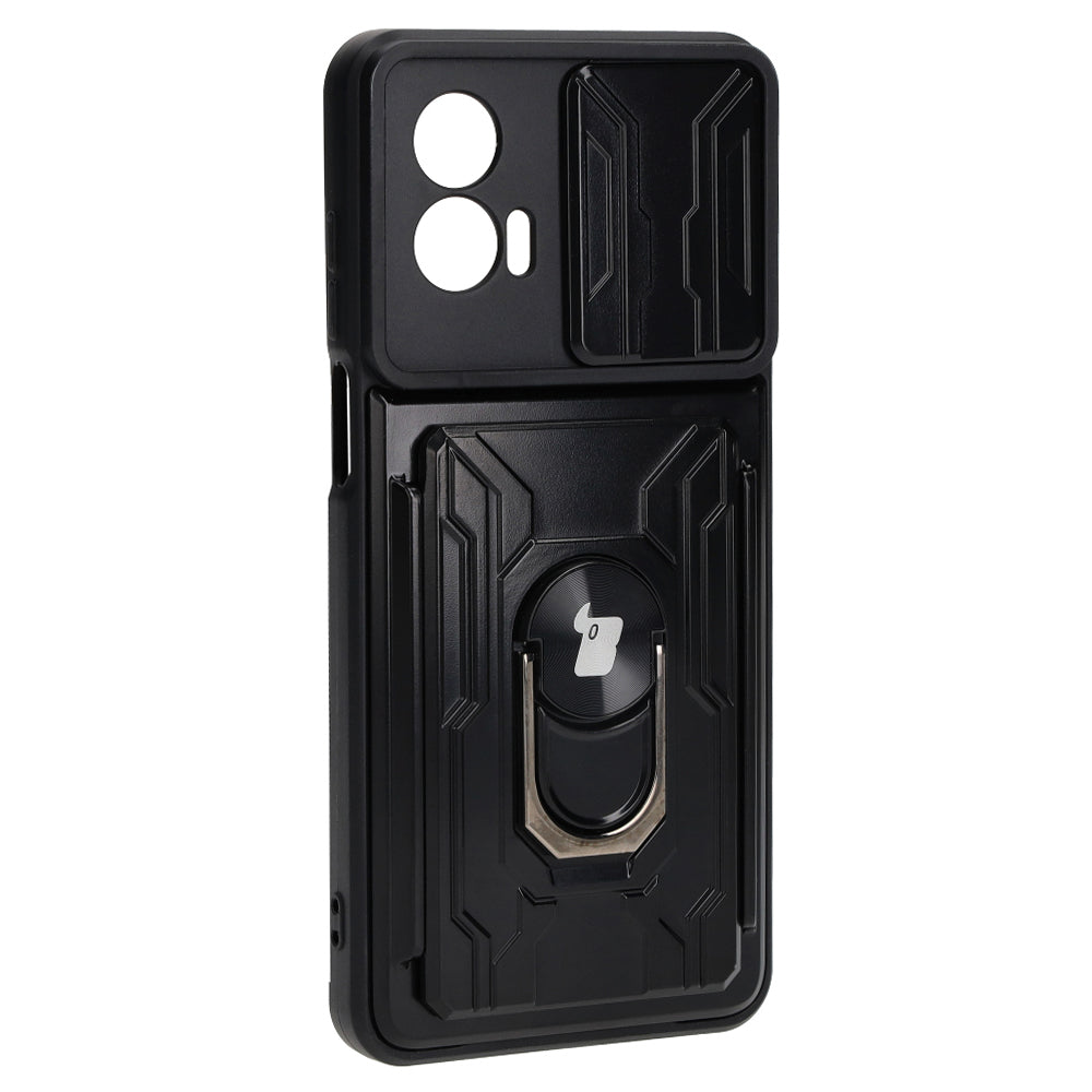 Schutzhülle Bizon Case Camshield Card Slot Ring für Motorola Moto G73 5G, Schwarz
