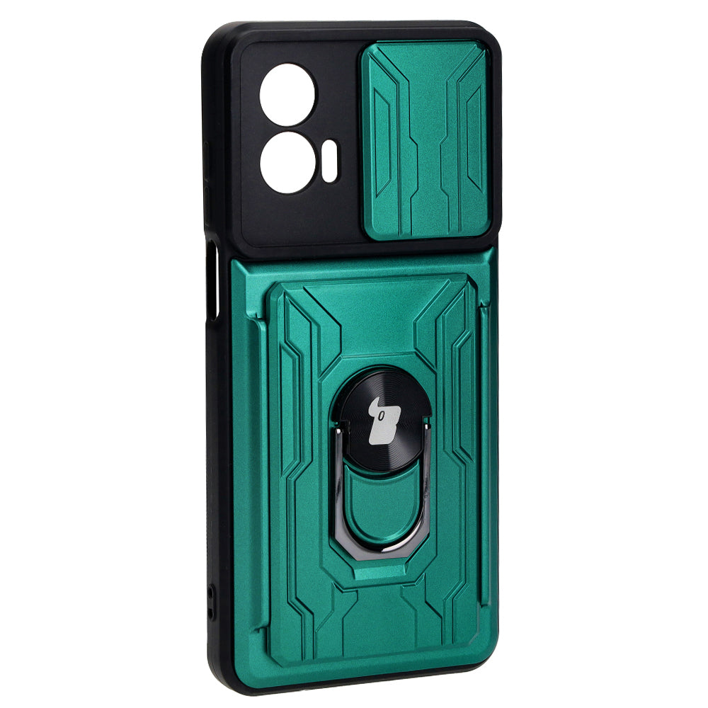 Schutzhülle Bizon Case Camshield Card Slot Ring für Motorola Moto G73 5G, Grün