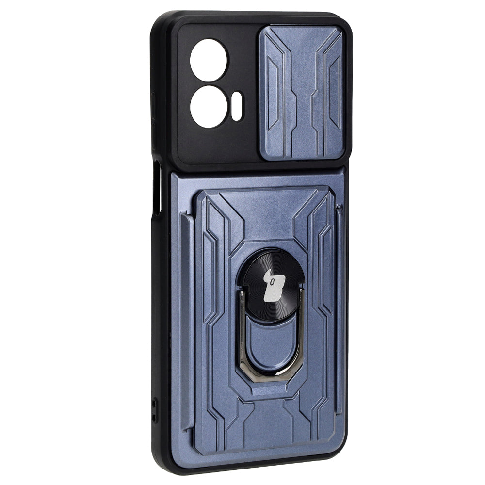 Schutzhülle Bizon Case Camshield Card Slot Ring für Motorola Moto G73 5G, Grau