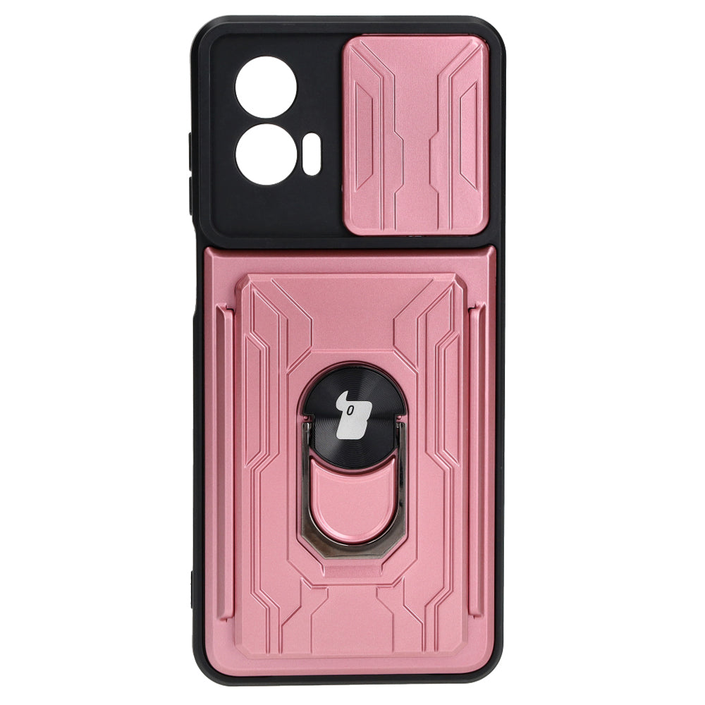 Schutzhülle Bizon Case Camshield Card Slot Ring für Motorola Moto G73 5G, Hellrosa