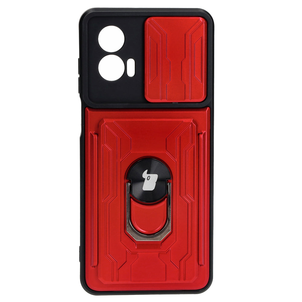 Schutzhülle Bizon Case Camshield Card Slot Ring für Motorola Moto G73 5G, Rot