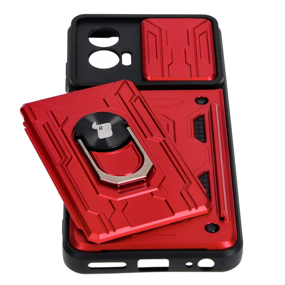 Schutzhülle Bizon Case Camshield Card Slot Ring für Motorola Moto G73 5G, Rot