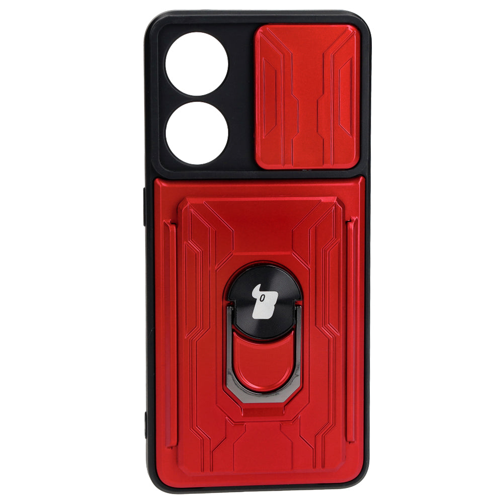 Schutzhülle Bizon Case Camshield Card Slot Ring für Oppo Reno 8T 4G, Rot