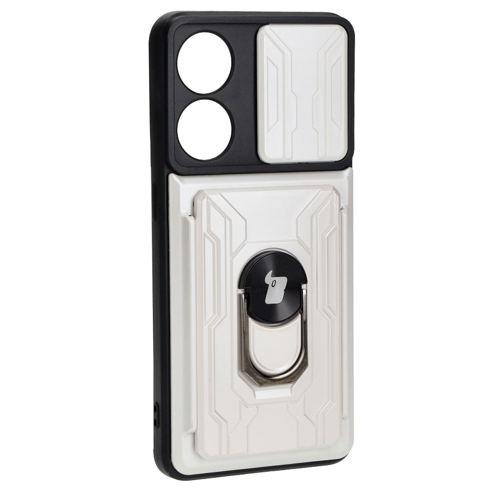 Schutzhülle Bizon Case Camshield Card Slot Ring für Oppo Reno 8T 4G, Weiß
