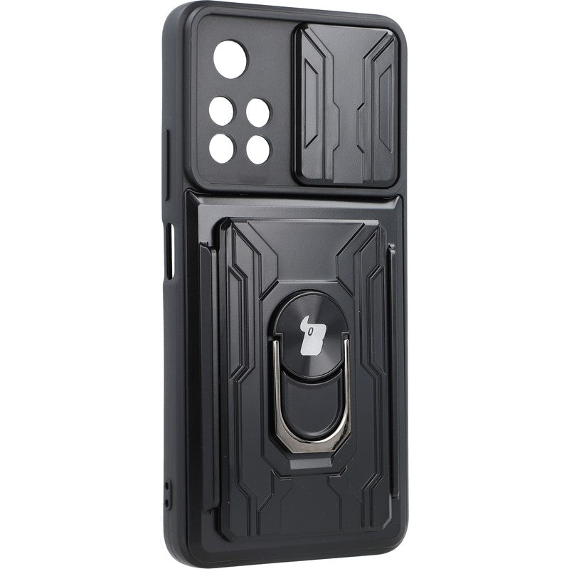 Schutzhülle Bizon Case Camshield Card Slot Ring für Poco M4 Pro 5G / Redmi Note 11S 5G, Schwarz