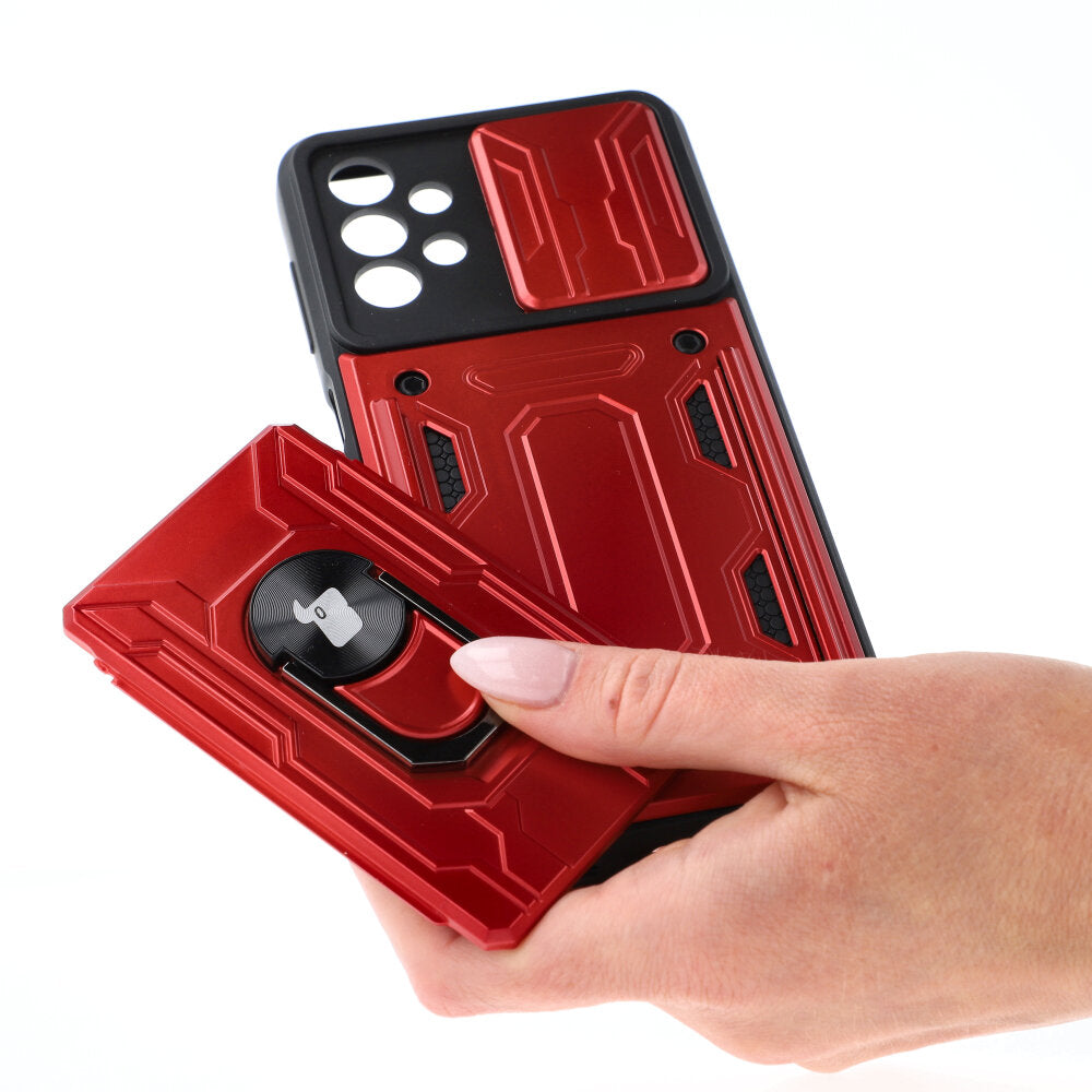 Schutzhülle Bizon Case CamShield Card Slot Ring für Galaxy A13 4G, Rot