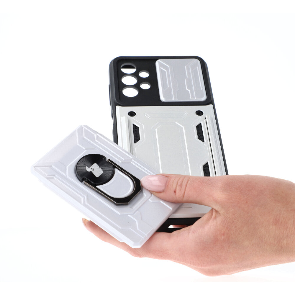 Schutzhülle Bizon Case CamShield Card Slot Ring für Galaxy A13 4G, Weiß
