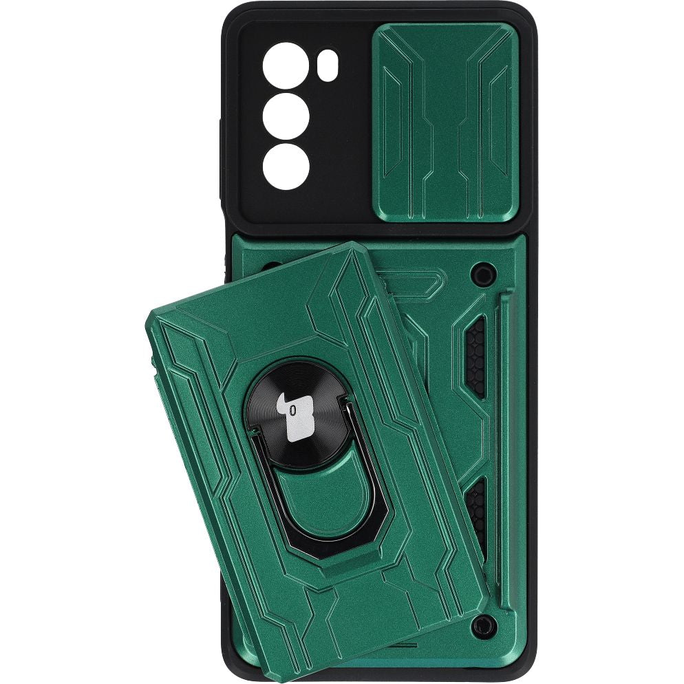 Schutzhülle Bizon Case CamShield Card Slot Ring Moto G62 5G, Grün