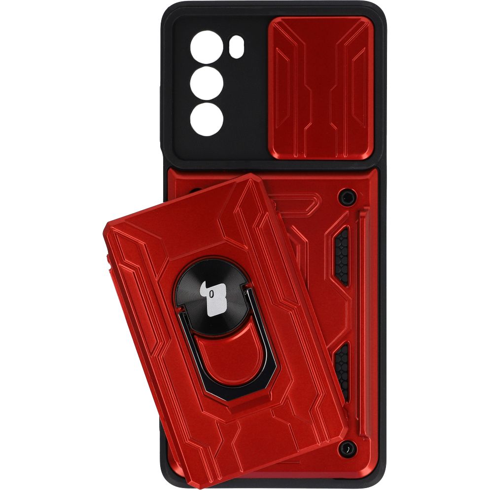 Schutzhülle Bizon Case CamShield Card Slot Ring Moto G62 5G, Rot