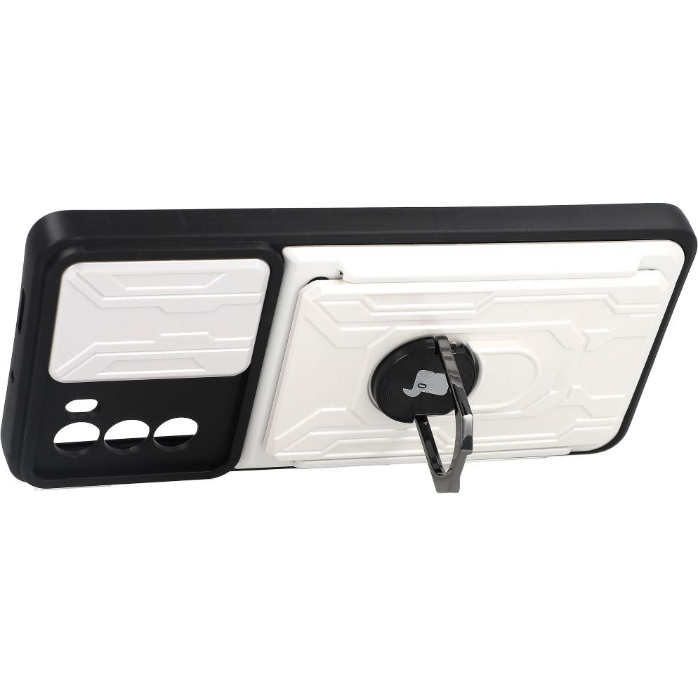 Schutzhülle Bizon Case CamShield Card Slot Ring Moto G62 5G, Weiß