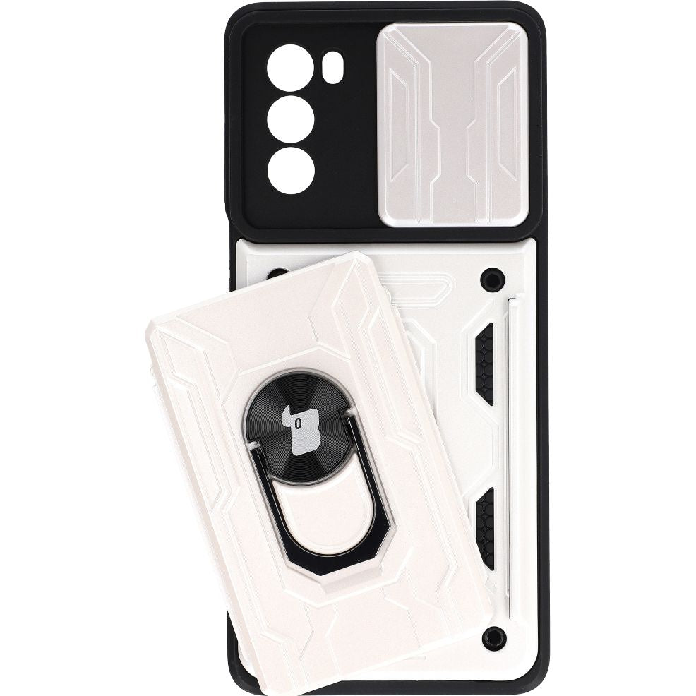Schutzhülle Bizon Case CamShield Card Slot Ring Moto G62 5G, Weiß