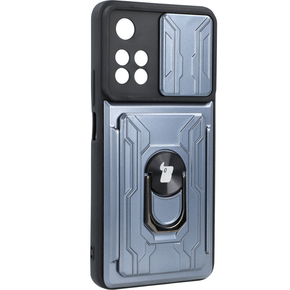 Schutzhülle Bizon Case CamShield Card Slot Ring für Xiaomi Redmi Note 11 Pro+ 5G, Grau
