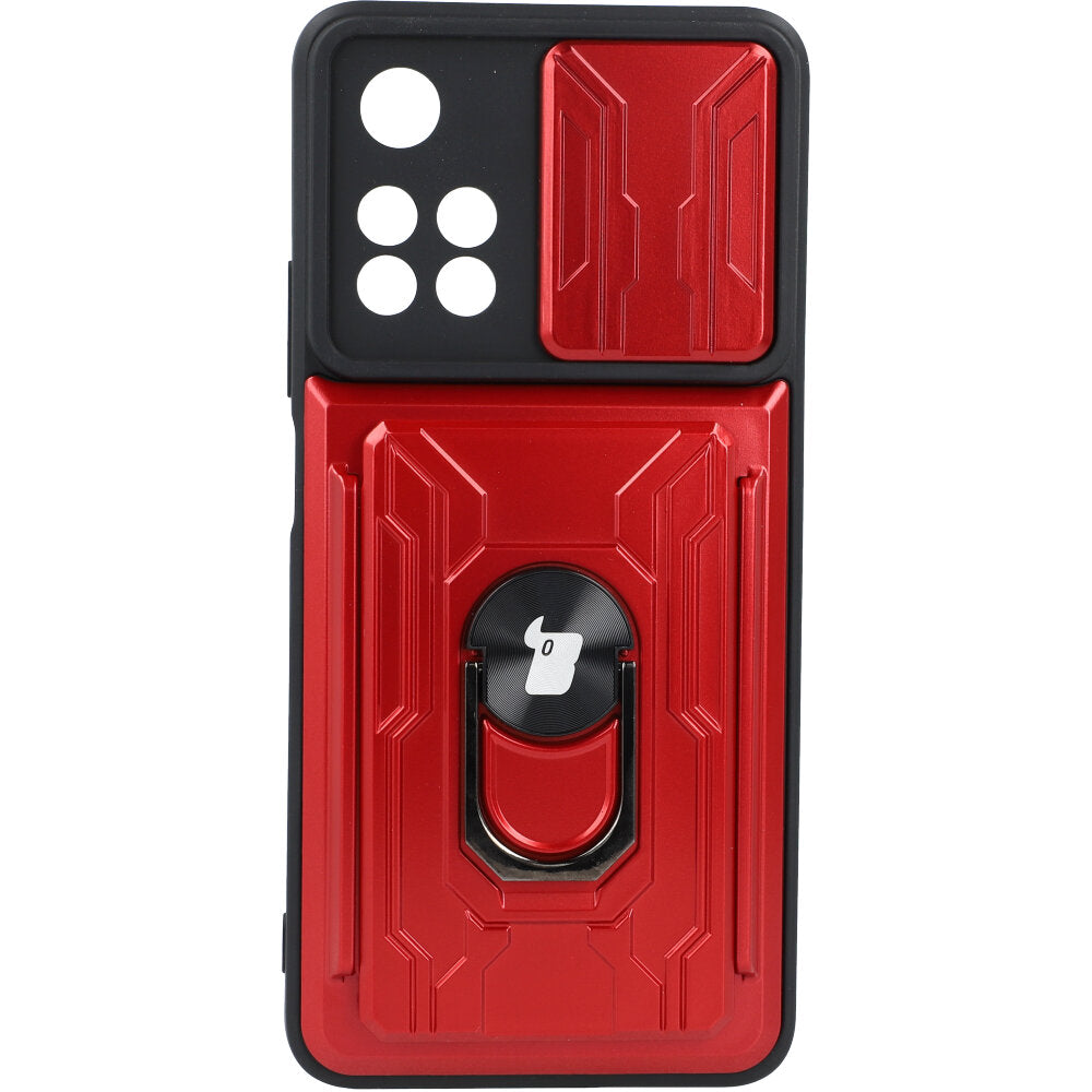 Schutzhülle Bizon Case CamShield Card Slot Ring für Xiaomi Redmi Note 11 Pro+ 5G, Rot
