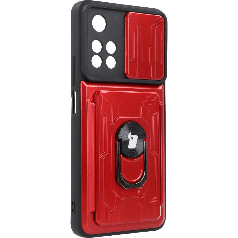Schutzhülle Bizon Case CamShield Card Slot Ring für Xiaomi Redmi Note 11 Pro+ 5G, Rot