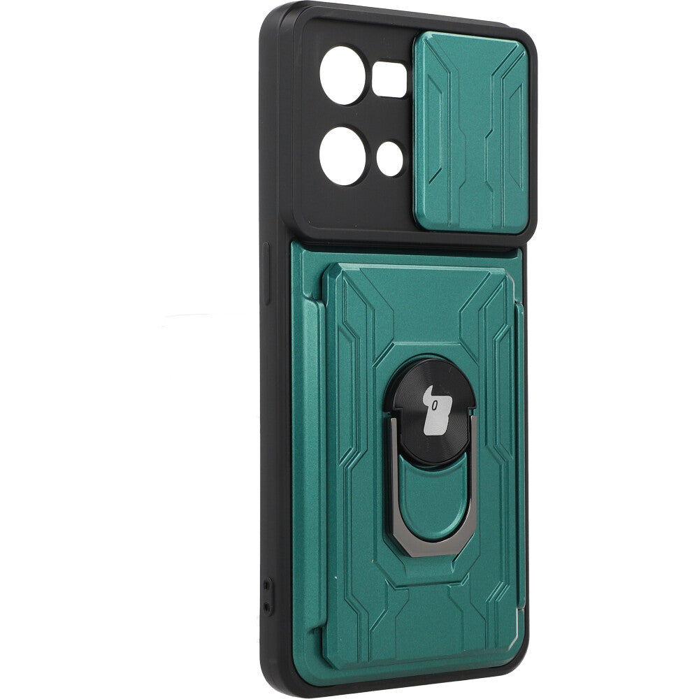 Schutzhülle Bizon Case CamShield Card Slot Ring Oppo Reno 7 4G, Grün
