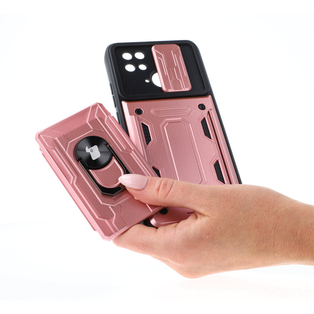 Schutzhülle Bizon Case CamShield Card Slot Ring für Xiaomi Redmi 10C, Rosa