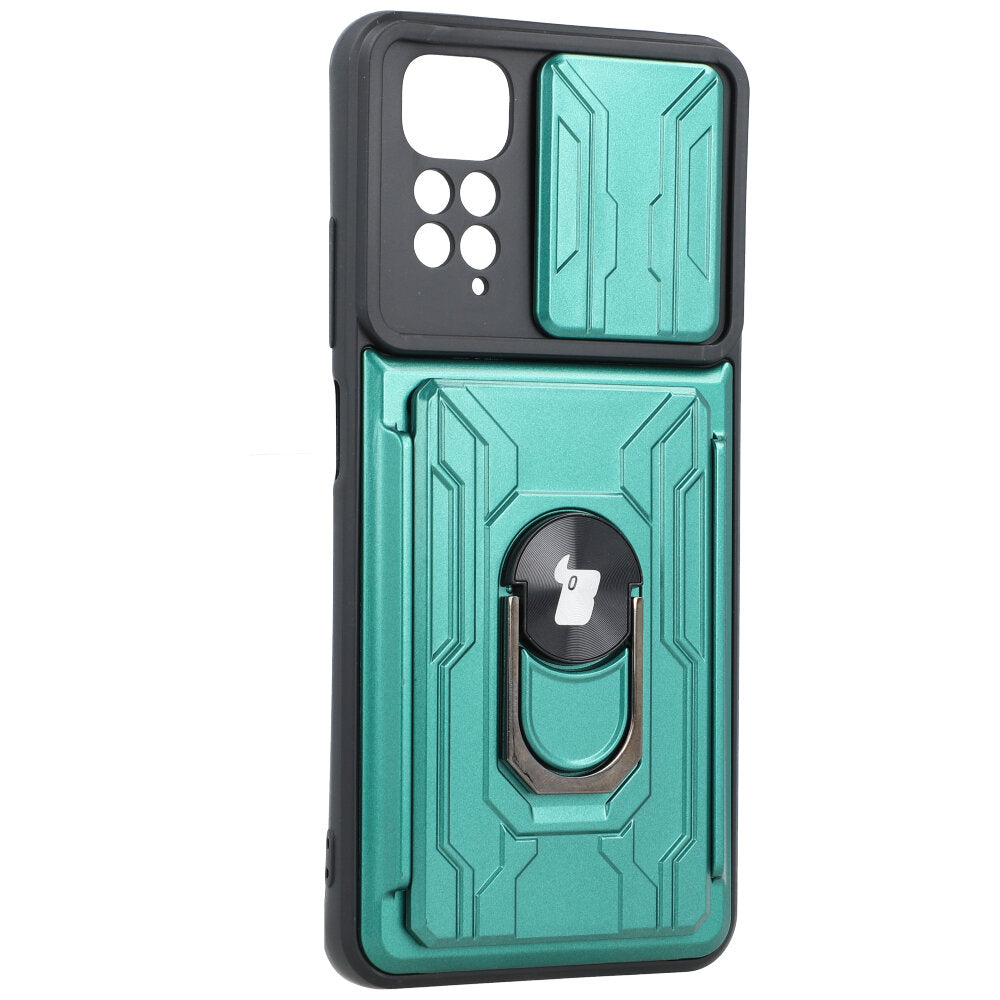 Schutzhülle Bizon Case CamShield Card Slot Ring für Xiaomi Redmi Note 11/11S, Grün