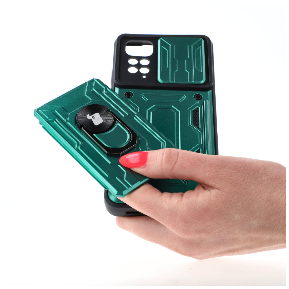 Schutzhülle Bizon Case CamShield Card Slot Ring für Xiaomi Redmi Note 11/11S, Grün