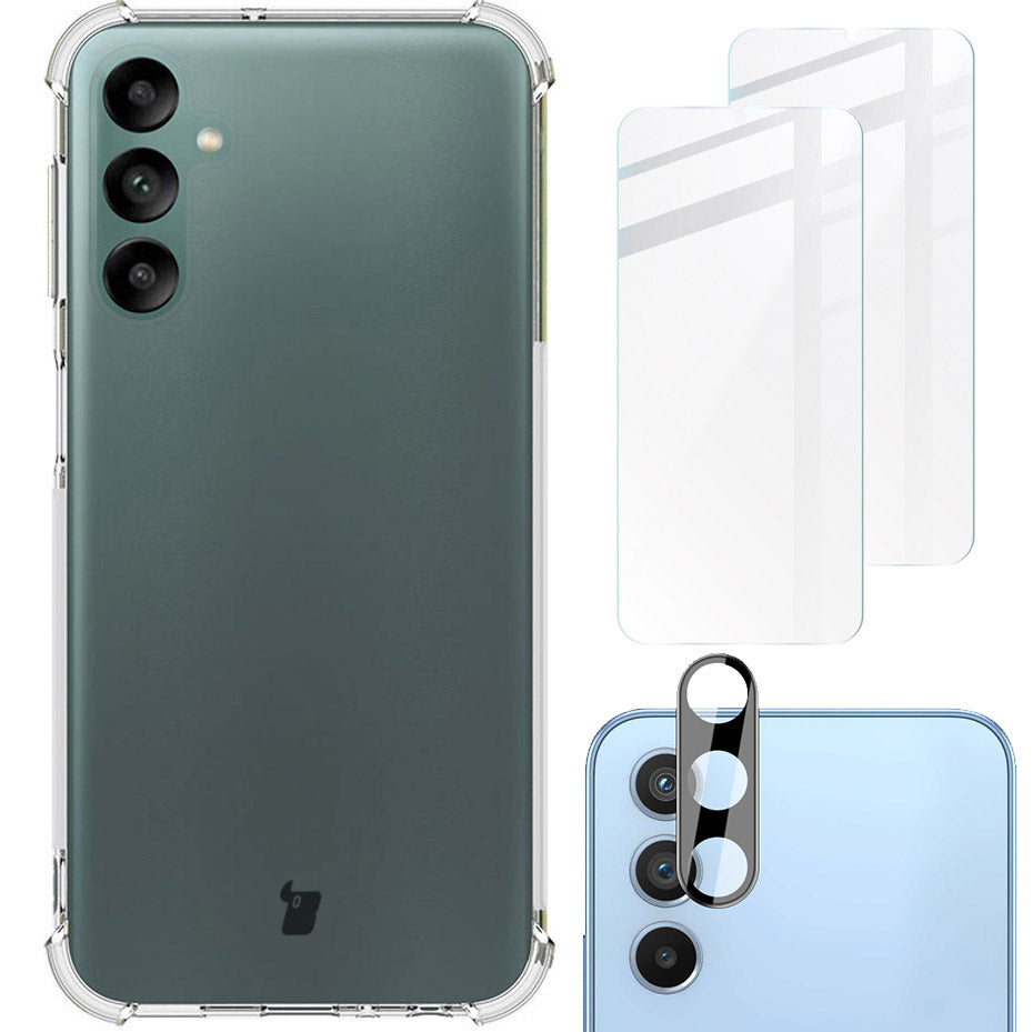 Schutzhülle + 2x Glas + Kameraschutz Bizon Case Clear Pack für Galaxy A24, Transparent