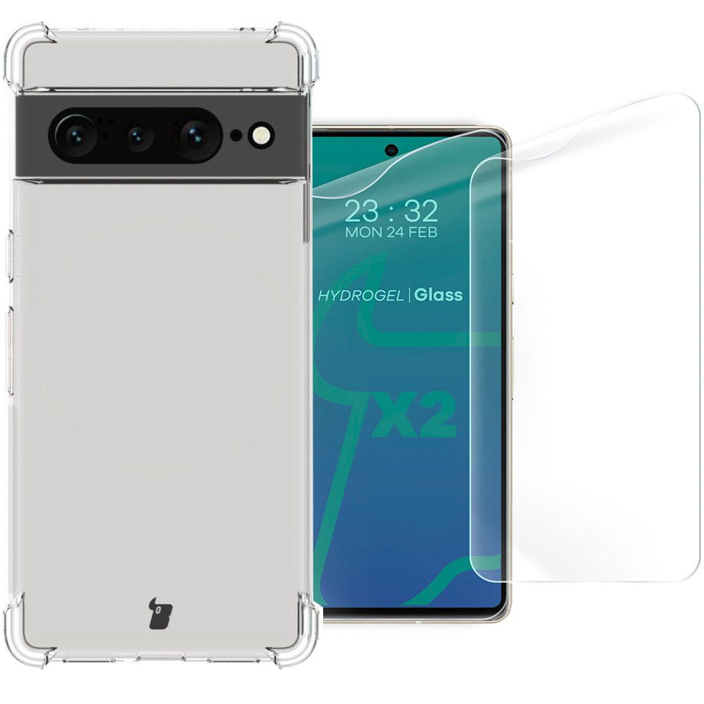 Schutzhülle + 2x Folie Bizon Case Clear Pack für Google Pixel 7 Pro, Transparent