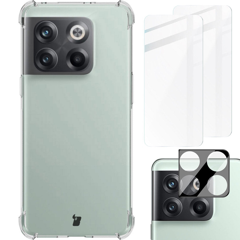 Schutzhülle + 2x Glas Bizon Case Clear Pack für OnePlus 10T, Transparent