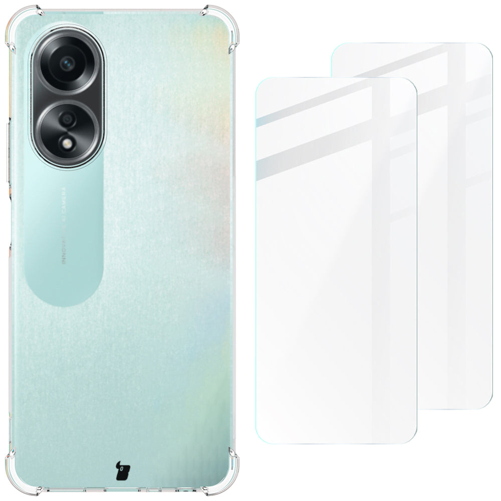 Schutzhülle + 2x Glas Bizon Case Clear Pack für Oppo A58 4G, Transparent