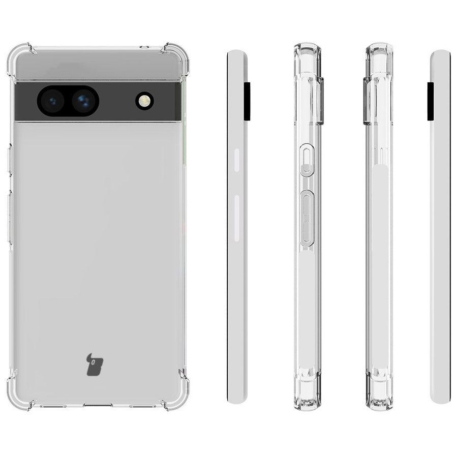 Schutzhülle + 2x Glas + Kameraschutz Bizon Case Clear Pack für Google Pixel 7A, Transparent