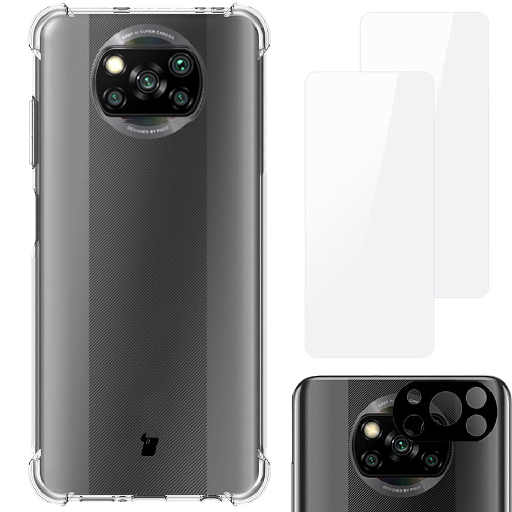 Schutzhülle + 2x Glas + Kameraschutz Bizon Case Clear Pack für  Xiaomi Poco X3/ NFC/ Pro, Transparent