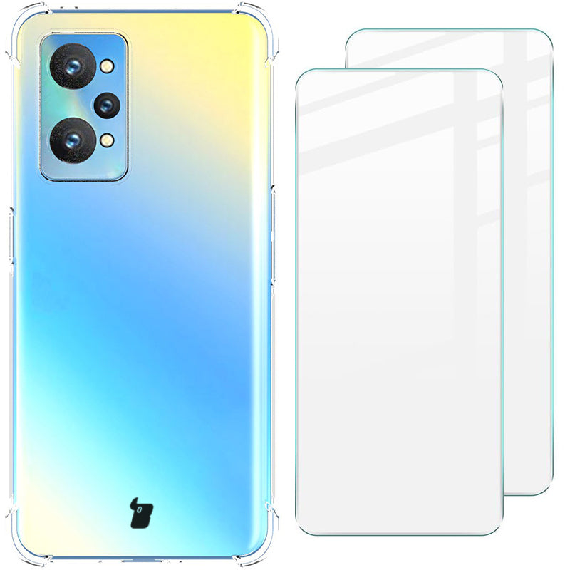 Schutzhülle + 2x Glas Bizon Case Clear Pack für Realme GT2 / GT Neo 2 / Realme GT Neo 3T, Transparent