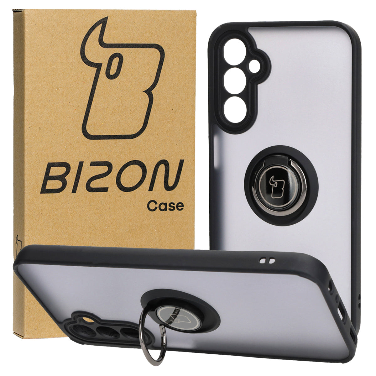 Handyhülle mit Fingergriff für Galaxy A24 4G, Bizon Case Hybrid Ring, getönt mit schwarzem Rahmen