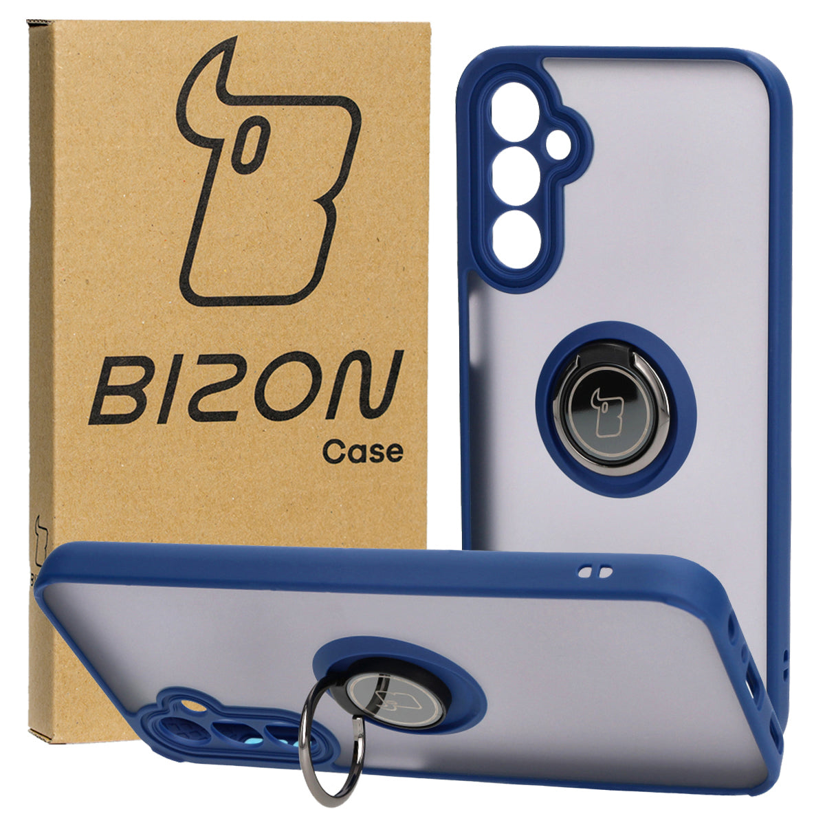 Handyhülle mit Fingergriff für Galaxy A24 4G, Bizon Case Hybrid Ring, getönt mit dunkelblauem Rahmen