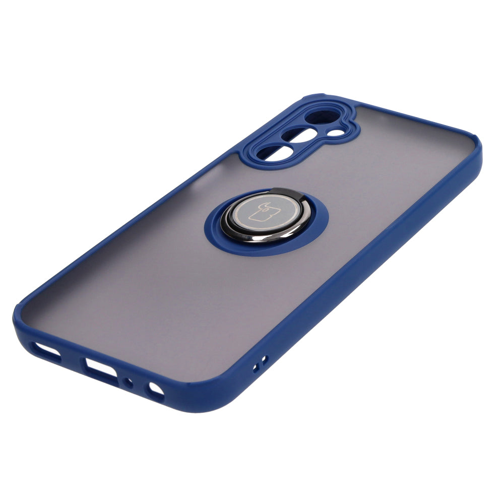 Handyhülle mit Fingergriff für Galaxy A24 4G, Bizon Case Hybrid Ring, getönt mit dunkelblauem Rahmen
