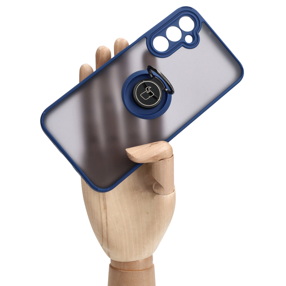 Handyhülle mit Fingergriff für Galaxy A24 4G, Bizon Case Hybrid Ring, getönt mit dunkelblauem Rahmen
