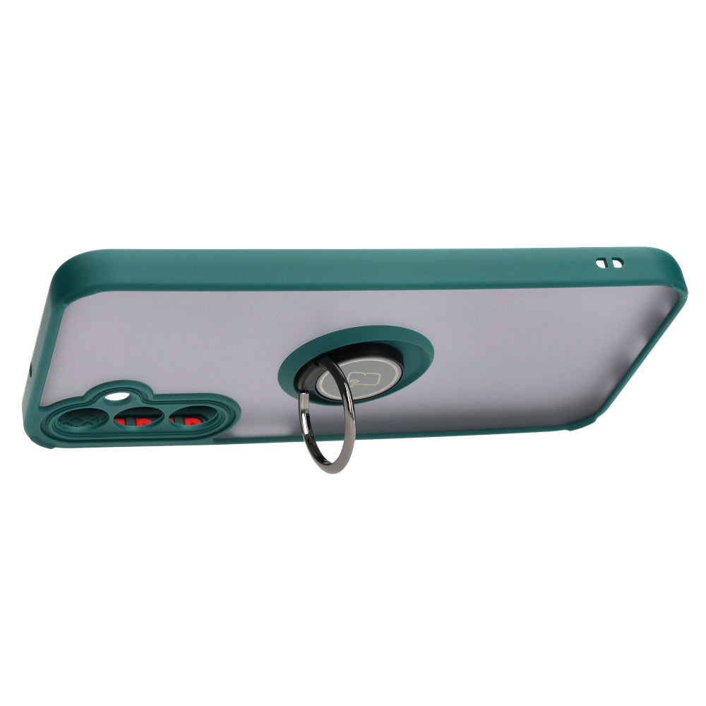 Handyhülle mit Fingergriff für Galaxy A24 4G, Bizon Case Hybrid Ring, getönt mit dunkelgrünem Rahmen