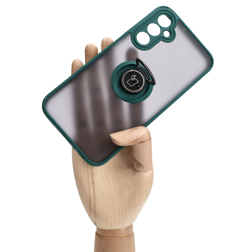 Handyhülle mit Fingergriff für Galaxy A24 4G, Bizon Case Hybrid Ring, getönt mit dunkelgrünem Rahmen