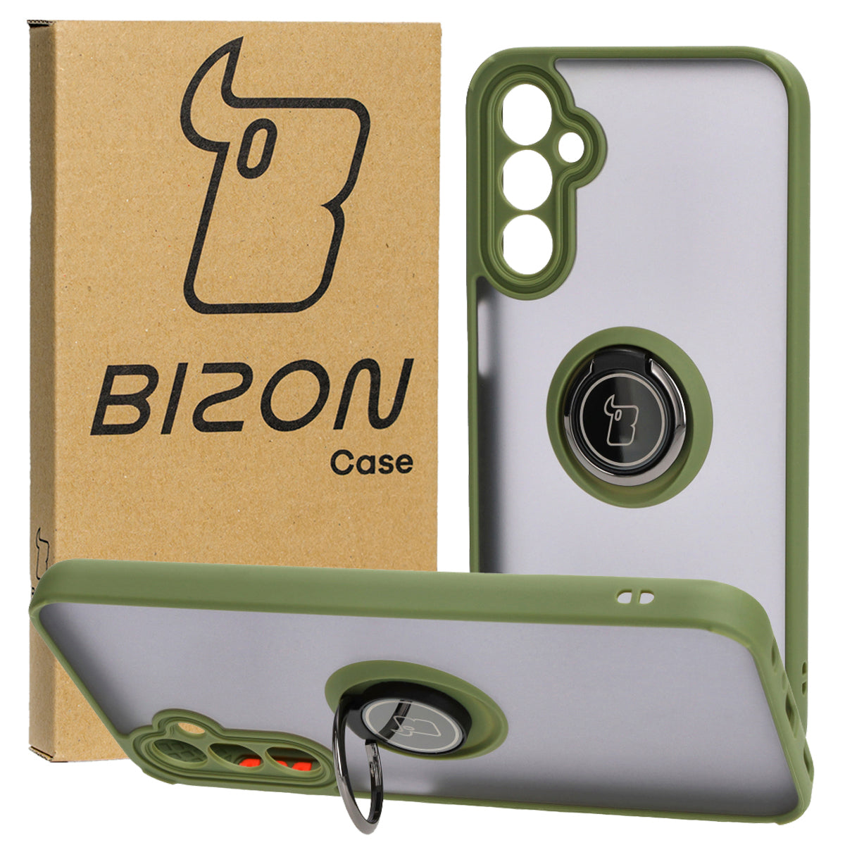 Handyhülle mit Fingergriff für Galaxy A24 4G, Bizon Case Hybrid Ring, getönt mit grünem Rahmen
