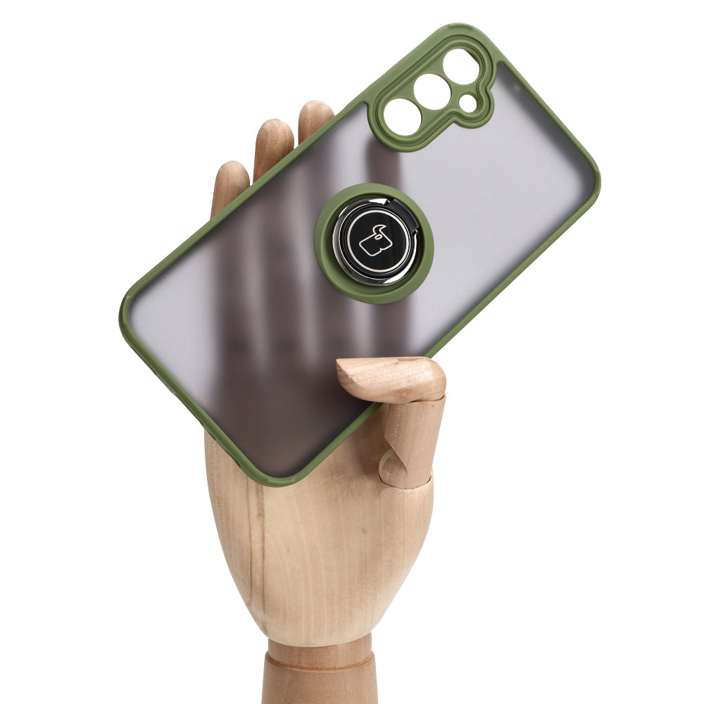 Handyhülle mit Fingergriff für Galaxy A24 4G, Bizon Case Hybrid Ring, getönt mit grünem Rahmen