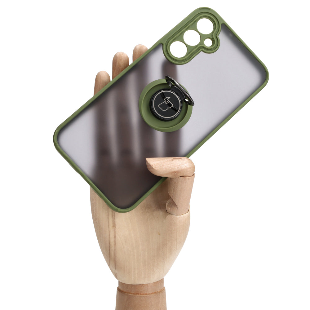 Handyhülle mit Fingergriff für Galaxy A24 4G, Bizon Case Hybrid Ring, getönt mit grünem Rahmen