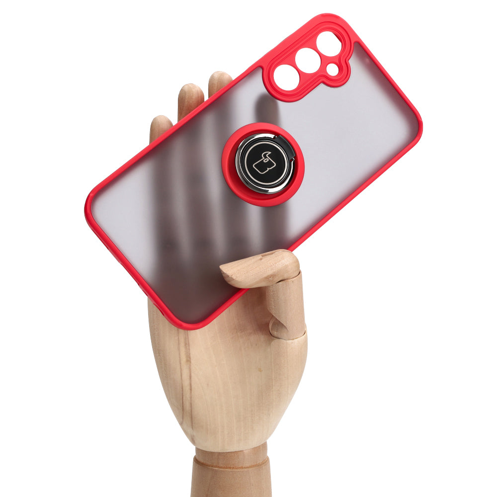 Handyhülle mit Fingergriff für Galaxy A24 4G, Bizon Case Hybrid Ring, getönt mit rotem Rahmen