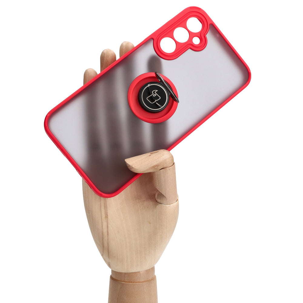 Handyhülle mit Fingergriff für Galaxy A24 4G, Bizon Case Hybrid Ring, getönt mit rotem Rahmen
