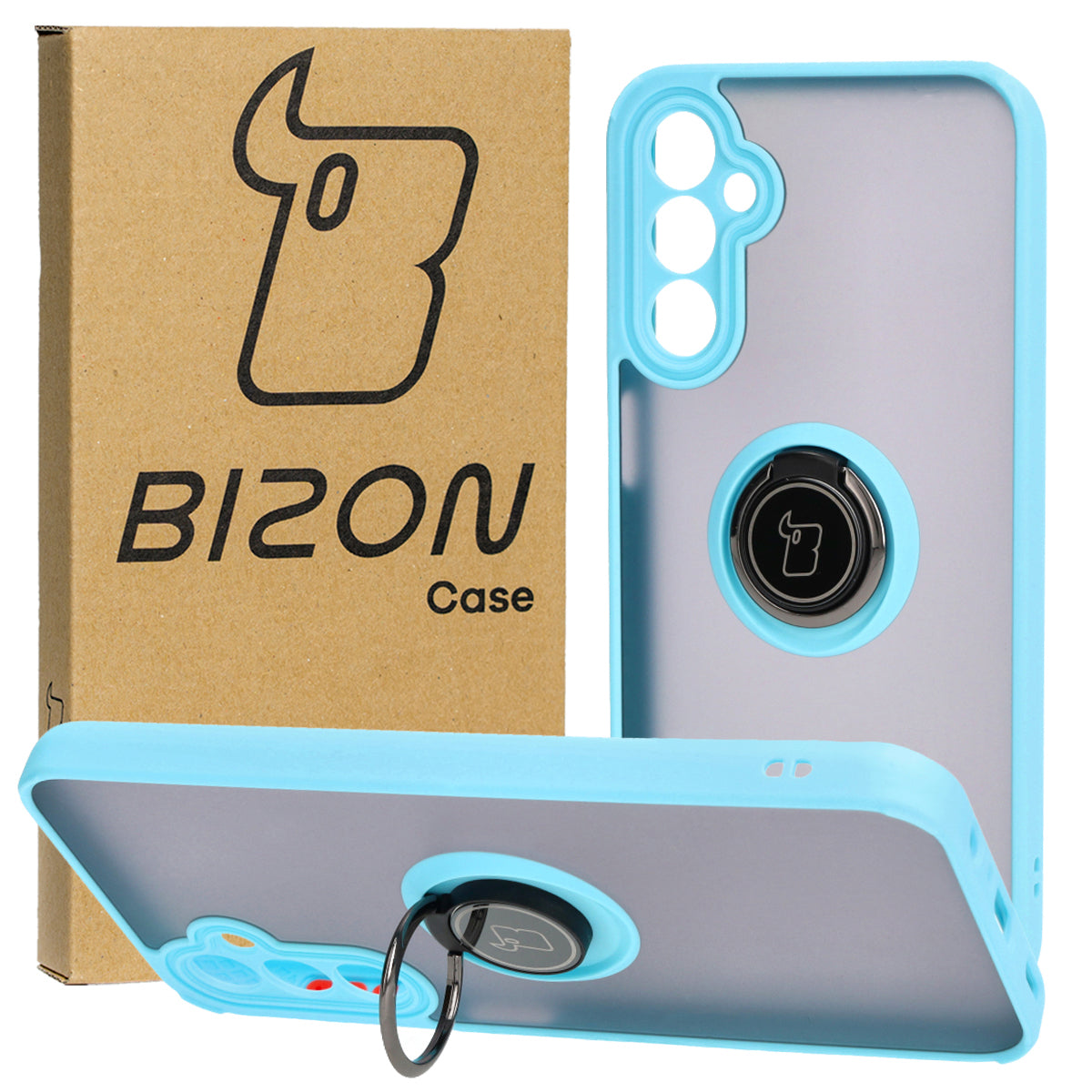 Handyhülle mit Fingergriff für Galaxy A24 4G, Bizon Case Hybrid Ring, getönt mit hellblauem Rahmen