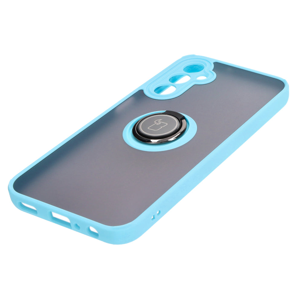 Handyhülle mit Fingergriff für Galaxy A24 4G, Bizon Case Hybrid Ring, getönt mit hellblauem Rahmen