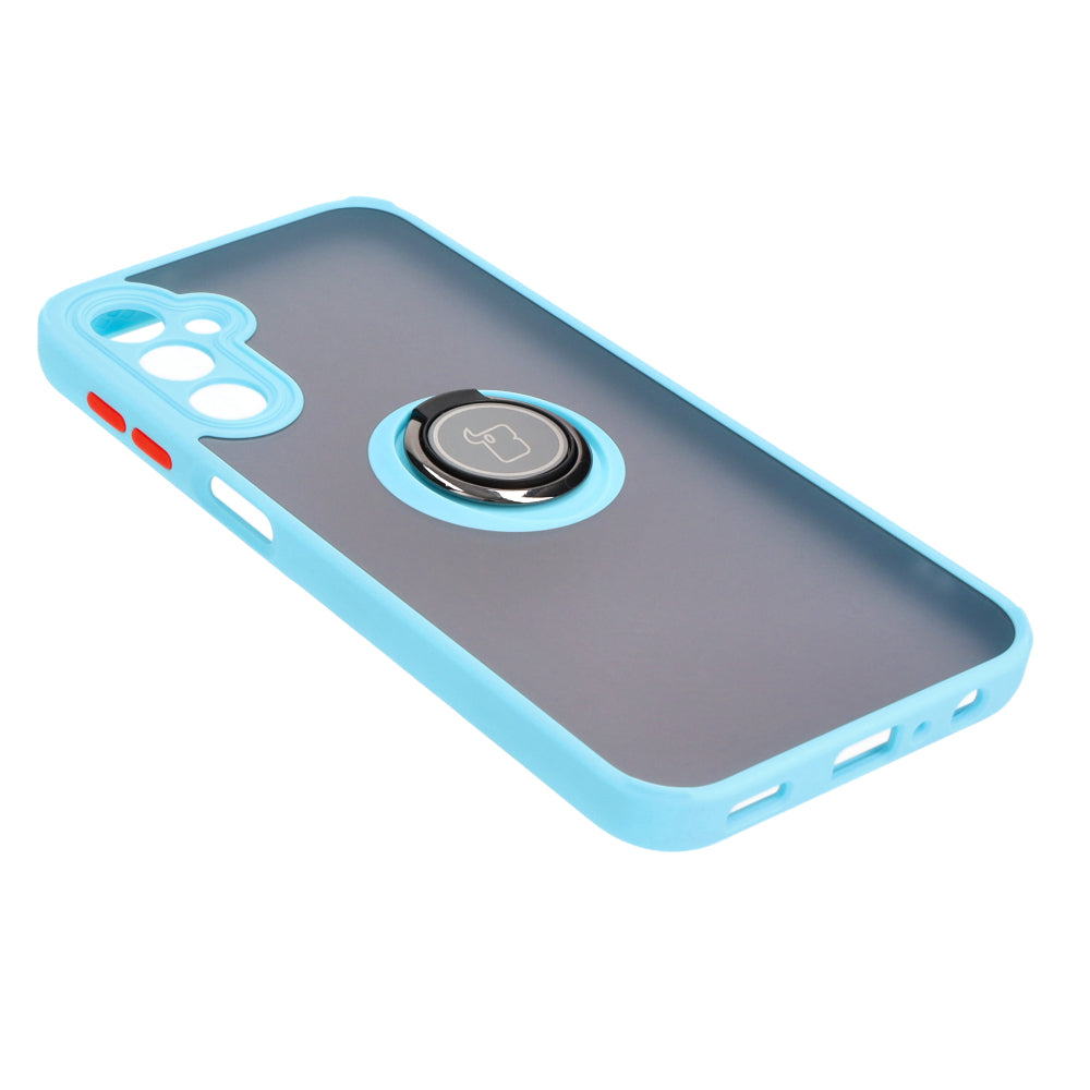 Handyhülle mit Fingergriff für Galaxy A24 4G, Bizon Case Hybrid Ring, getönt mit hellblauem Rahmen