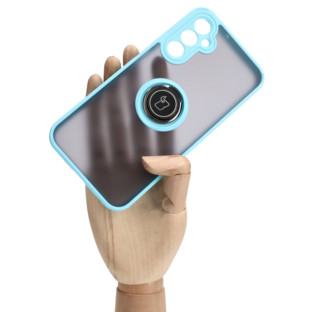 Handyhülle mit Fingergriff für Galaxy A24 4G, Bizon Case Hybrid Ring, getönt mit hellblauem Rahmen