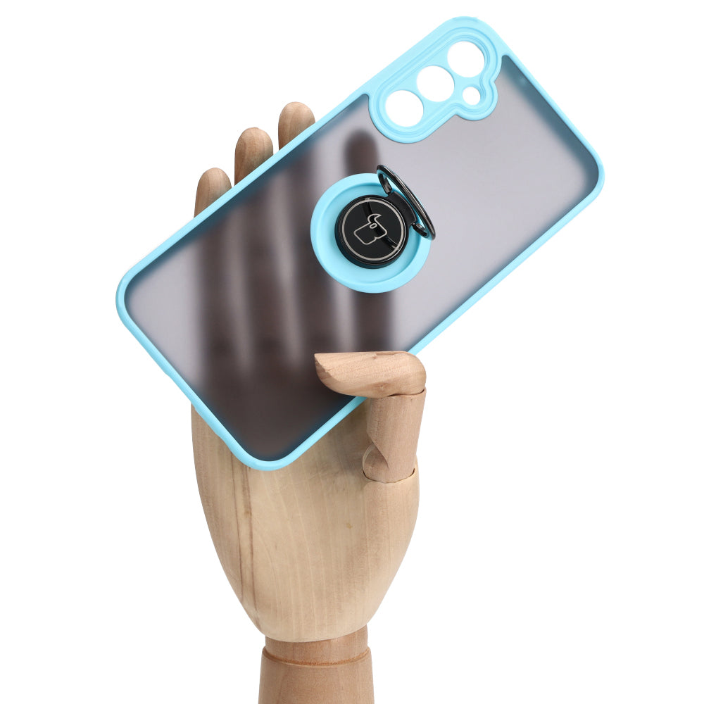 Handyhülle mit Fingergriff für Galaxy A24 4G, Bizon Case Hybrid Ring, getönt mit hellblauem Rahmen