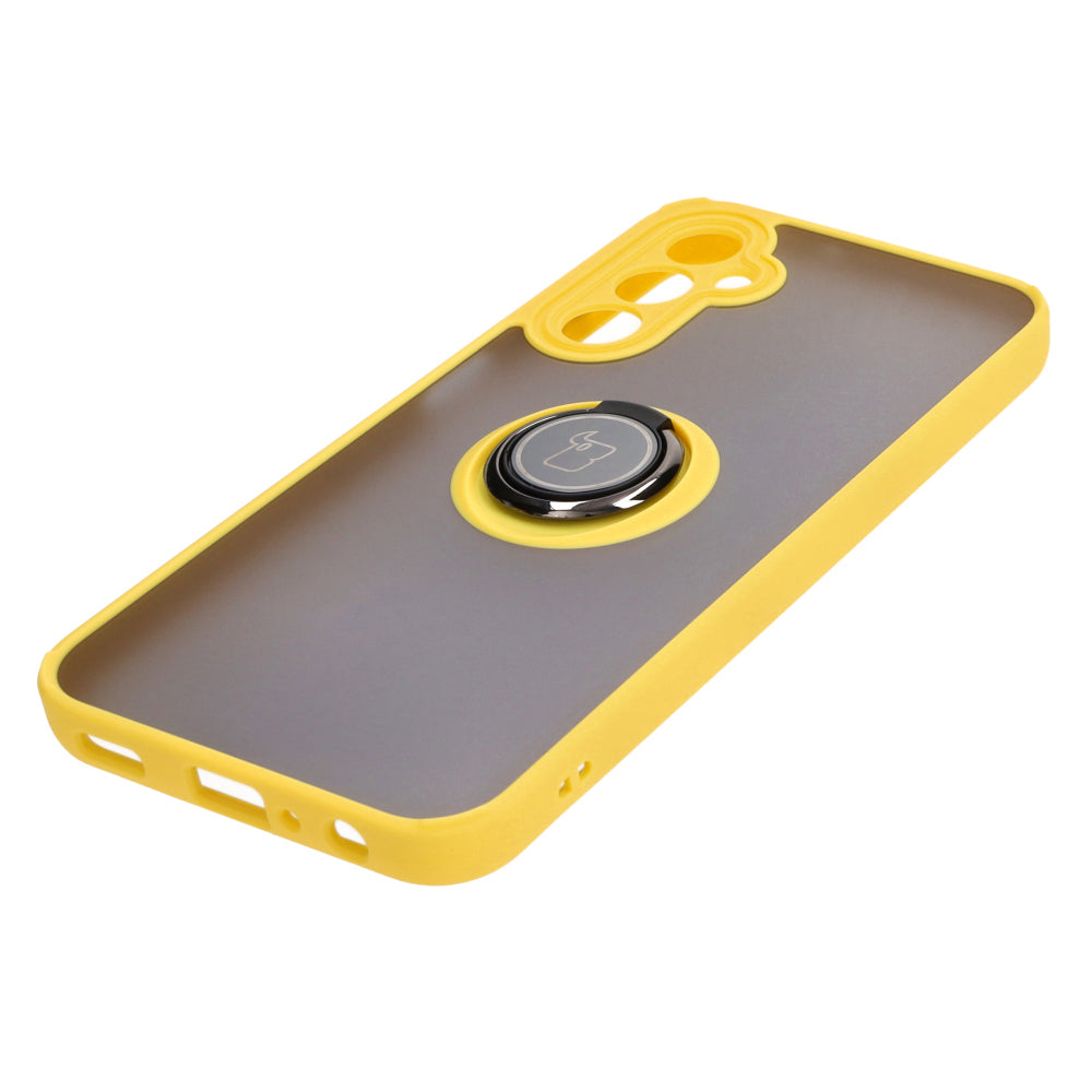 Handyhülle mit Fingergriff für Galaxy A24 4G, Bizon Case Hybrid Ring, getönt mit gelbem Rahmen
