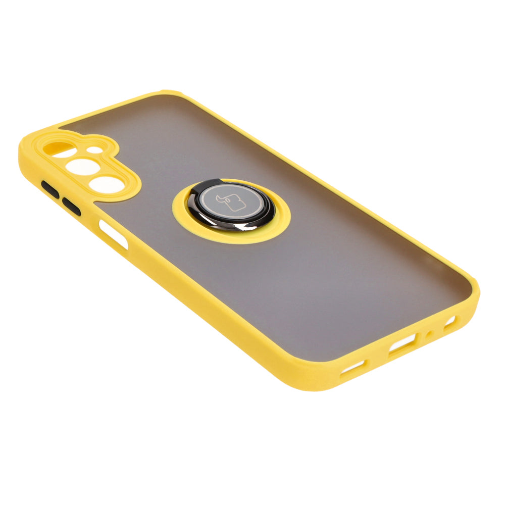 Handyhülle mit Fingergriff für Galaxy A24 4G, Bizon Case Hybrid Ring, getönt mit gelbem Rahmen