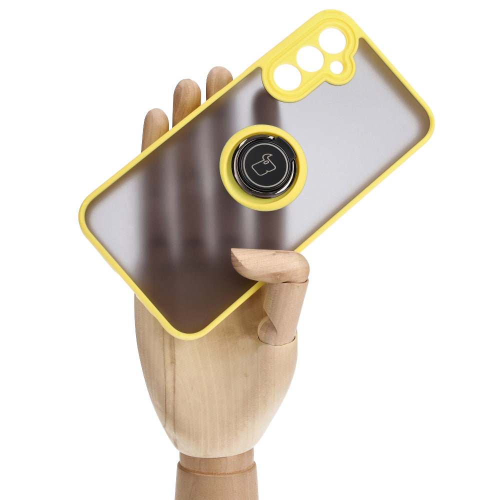 Handyhülle mit Fingergriff für Galaxy A24 4G, Bizon Case Hybrid Ring, getönt mit gelbem Rahmen